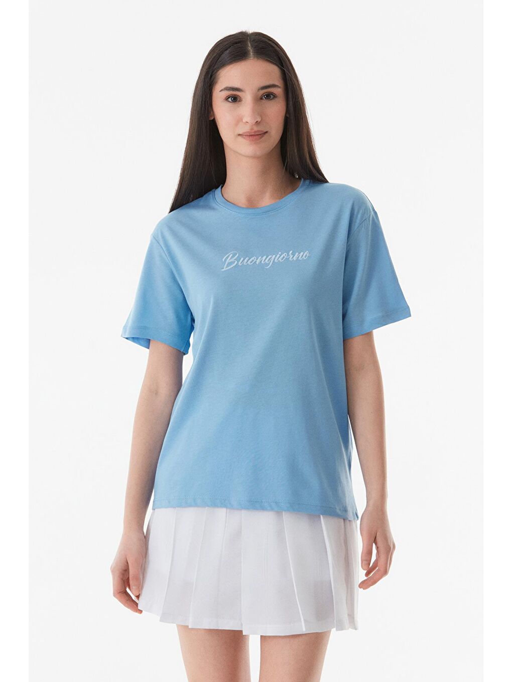 Mavi Buongiorno Nakışlı Oversize Tişört