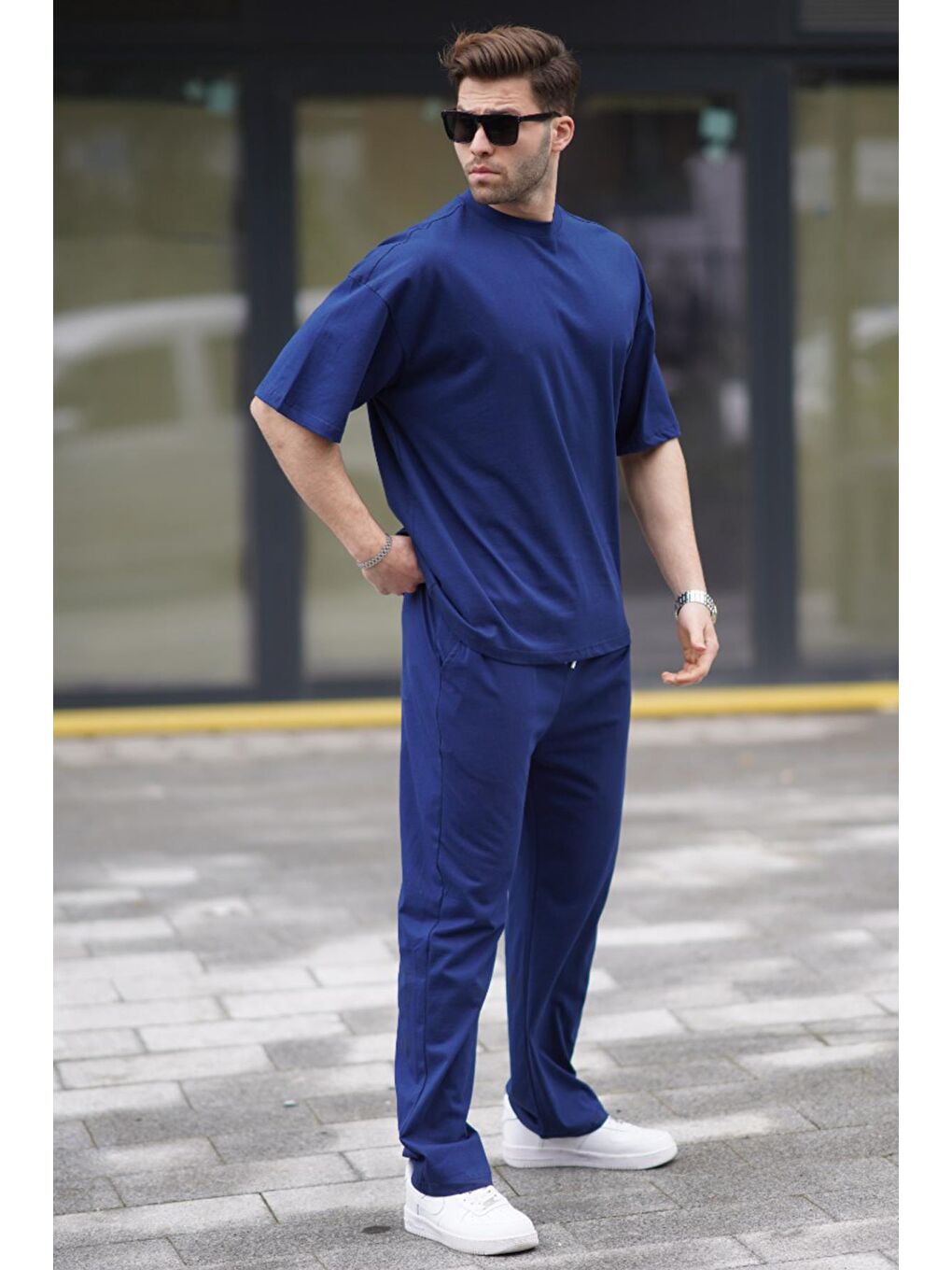 Lacivert Erkek %100 Pamuk Eşofman Takımı 5938-1