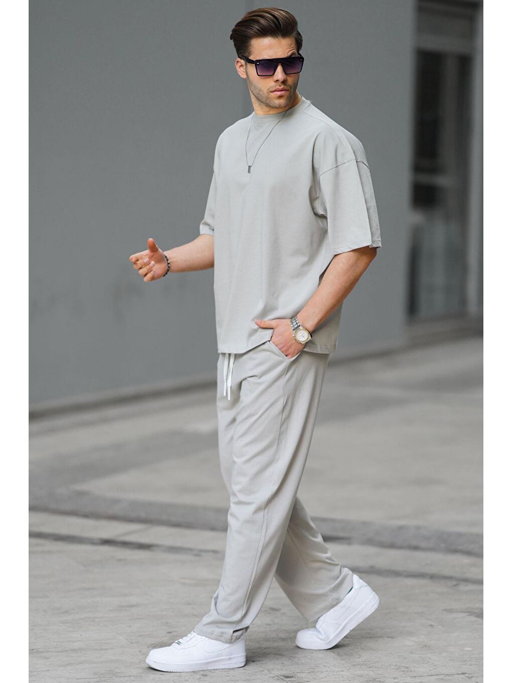 Boyalı Gri Erkek %100 Pamuk Eşofman Takımı 5938-1
