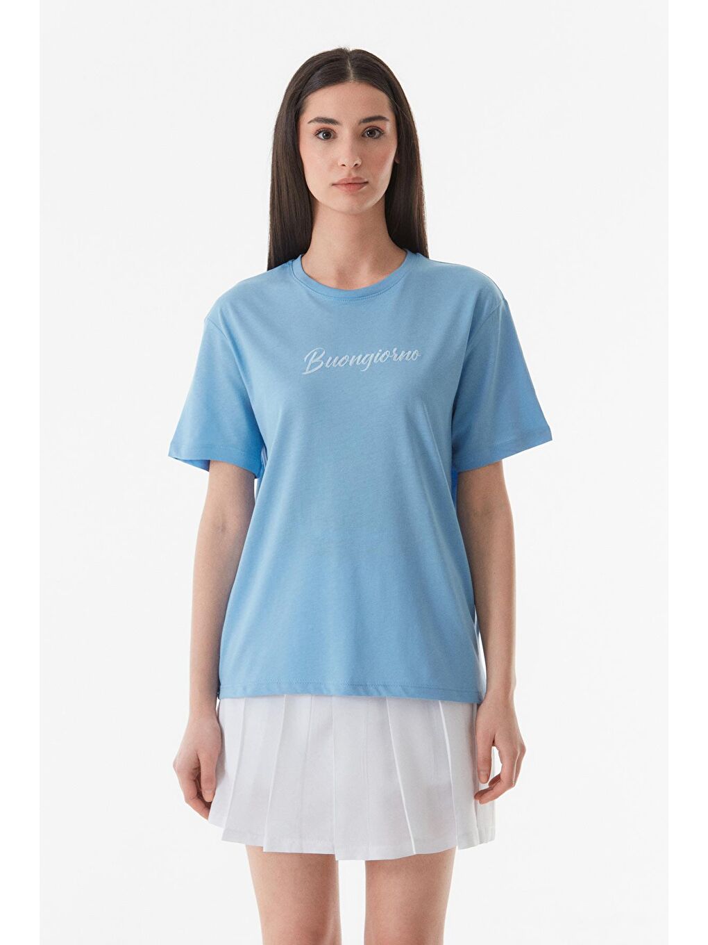 Mavi Buongiorno Nakışlı Oversize Tişört-4