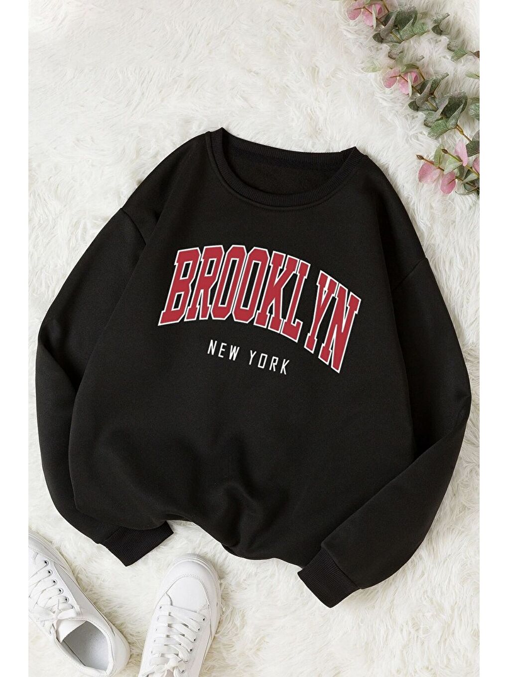 uyguntarz Siyah Unisex Brooklyn Baskılı Bisiklet Yaka Sweatshirt