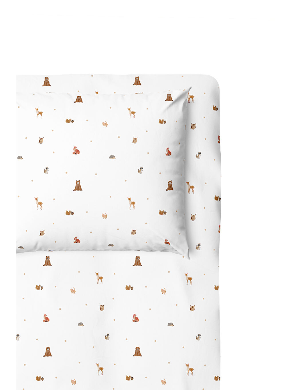 Beyaz Forest Amigos 100% Pamuk Saten Bebek Lastikli Çarşaf Seti - 70x140 cm + 35x45 cm