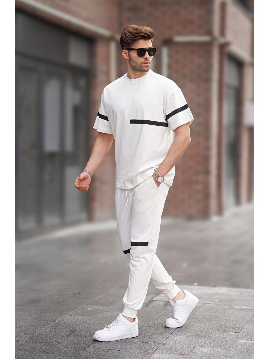 Ekru Kısa Kollu %100 Pamuk Eşofman Takımı 5939