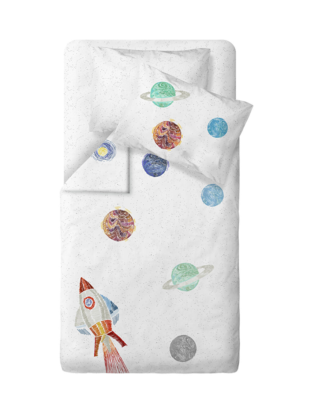 Beyaz Space Planet White Pamuk Saten Bebek Nevresim Takımı