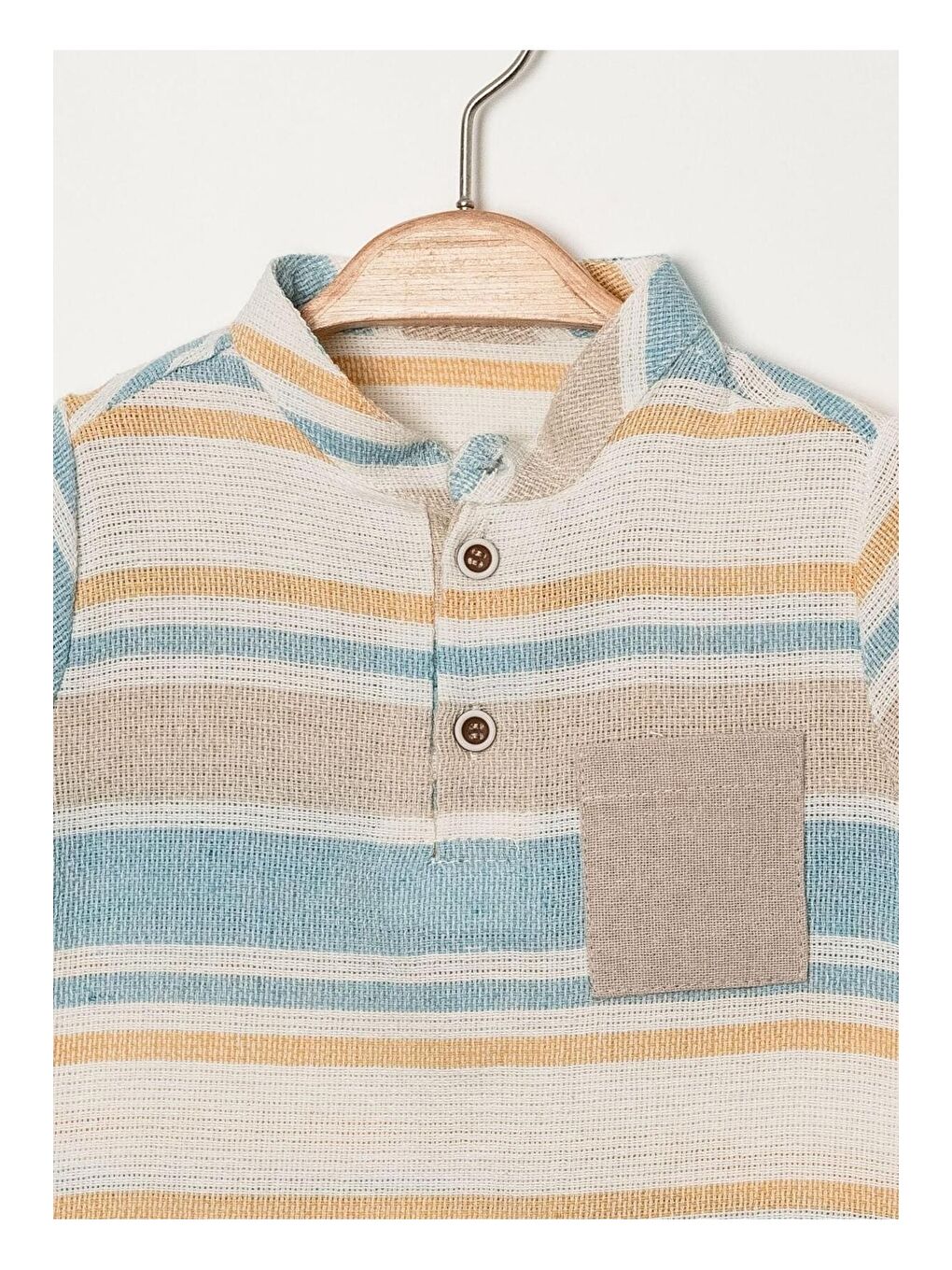 Ekru Tarz Gömlek Çizgi Desenli Belden Ayarlanabilir Kısa Kollu Şortlu 2'li Takım-3