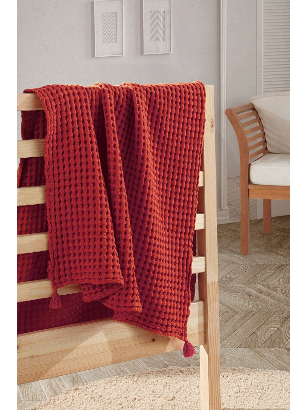 Kahverengi 100% Pamuk Tek Kişilik - Kiremit - 160 x 220 cm-1