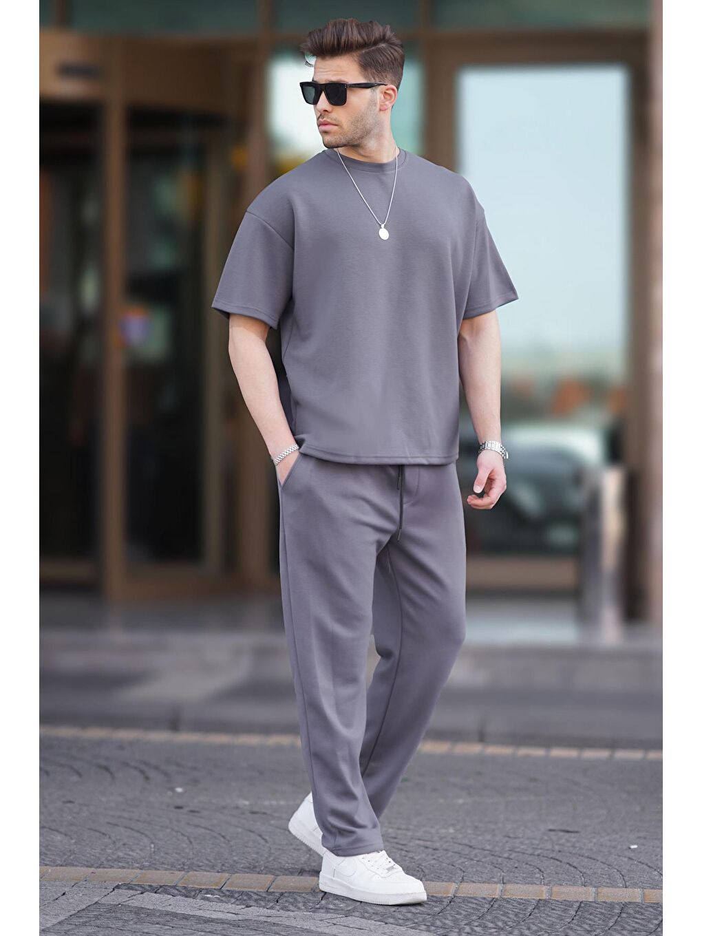 Gri Füme Oversize Kısa Kollu Eşofman Takımı 5954