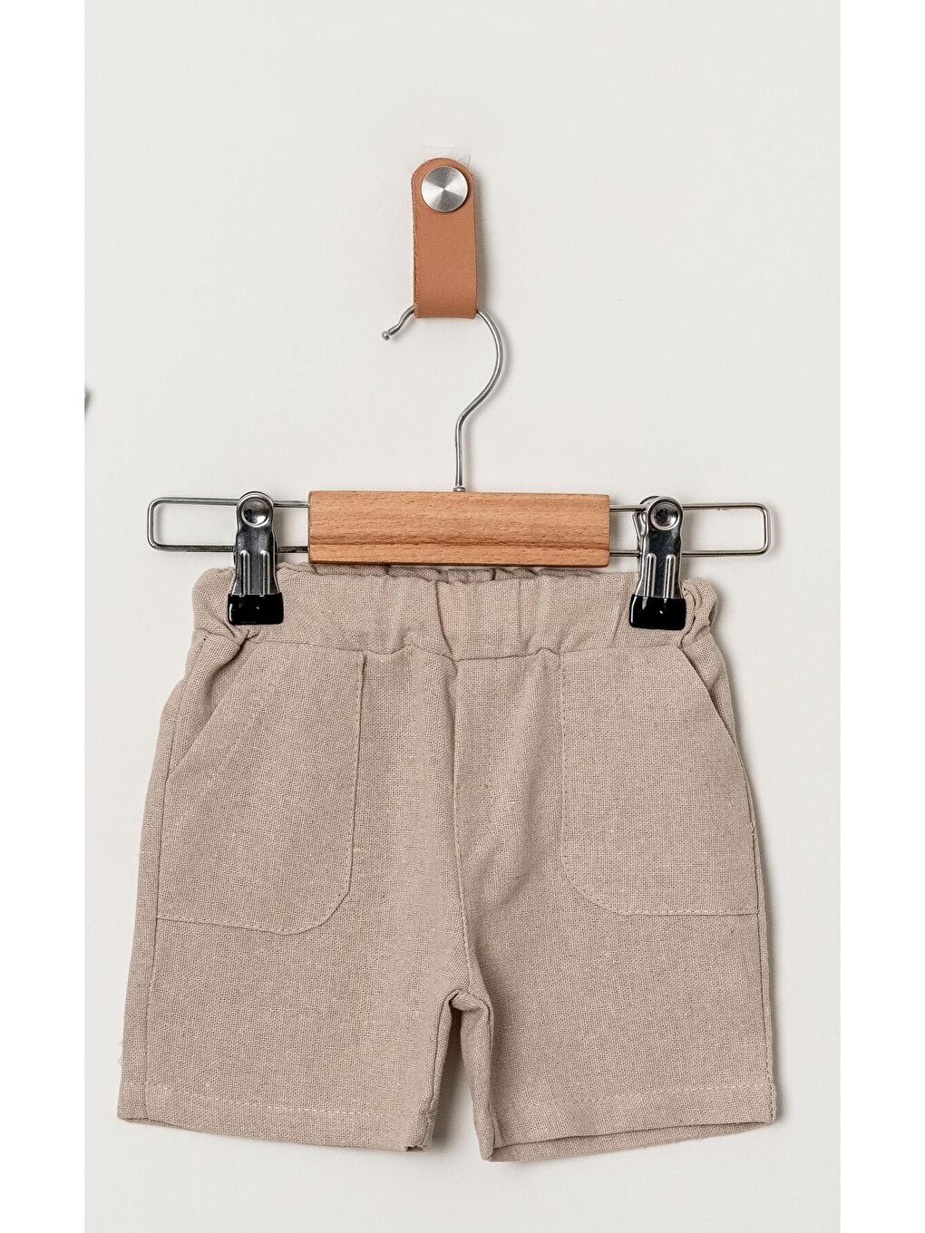 Ekru Tarz Gömlek Çizgi Desenli Belden Ayarlanabilir Kısa Kollu Şortlu 2'li Takım-4