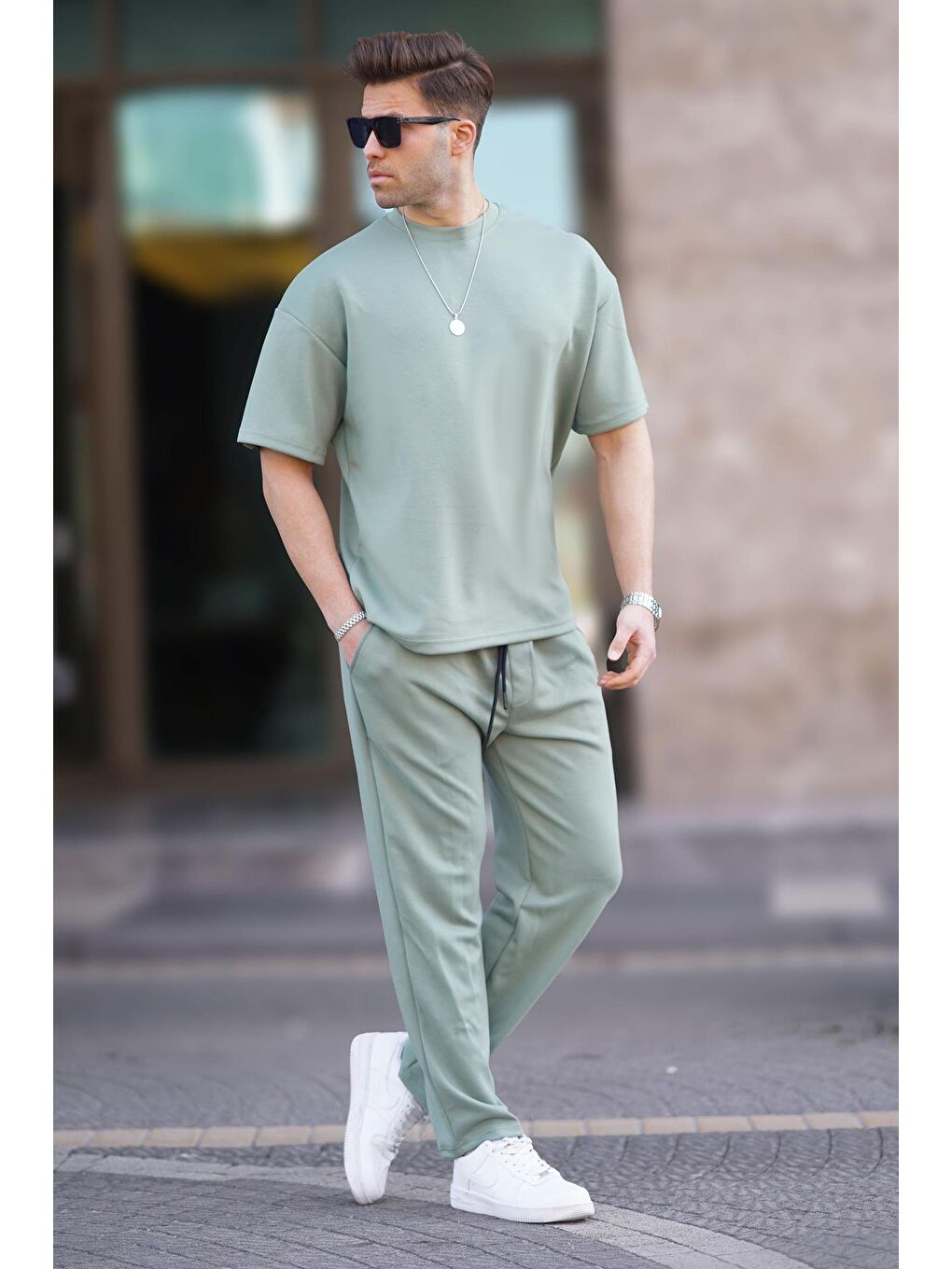 Mint Yeşili Oversize Kısa Kollu Eşofman Takımı 5954-1