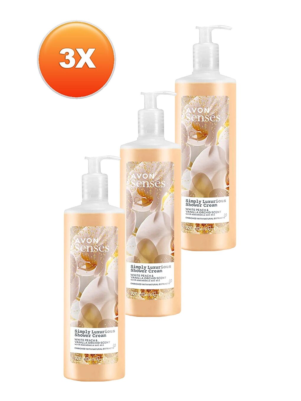 AVON Simply Luxurious Beyaz Şeftali ve Vanilya Orkide Kokulu Duş Kremi 720 Ml. Üçlü Set - 1