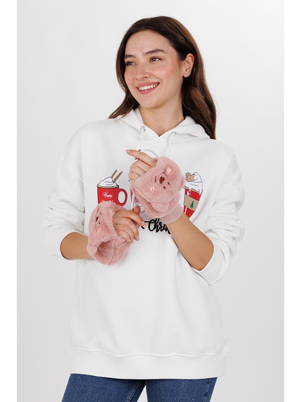 Sevimli Ayı Kışlık Eldiven Pembe