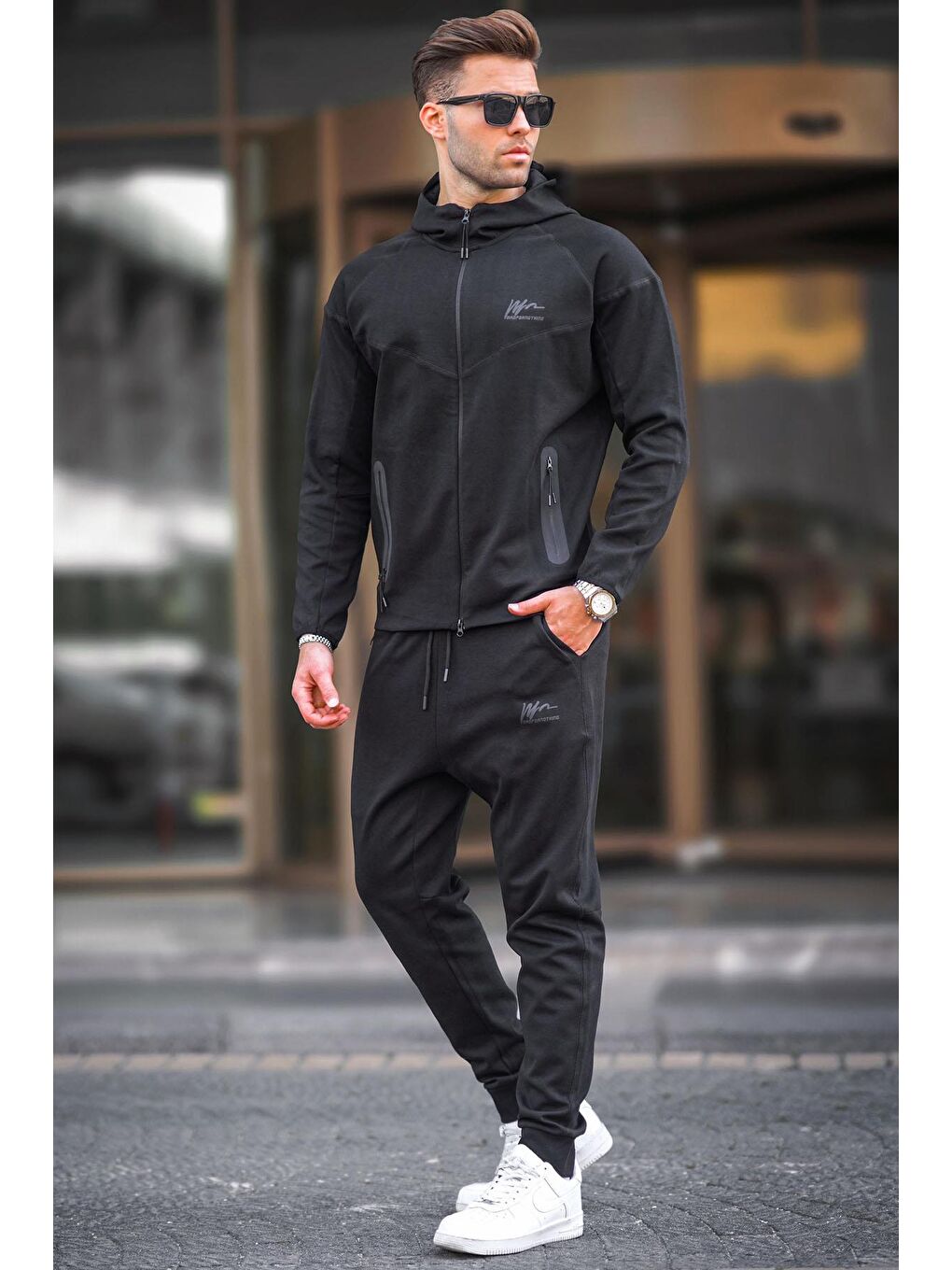Kapüşonlu Siyah Erkek Eşofman Takımı 7201