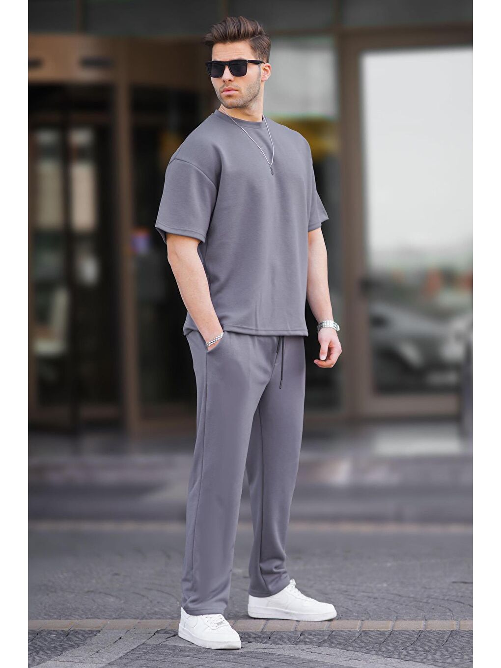 Gri Füme Oversize Kısa Kollu Eşofman Takımı 5954-1