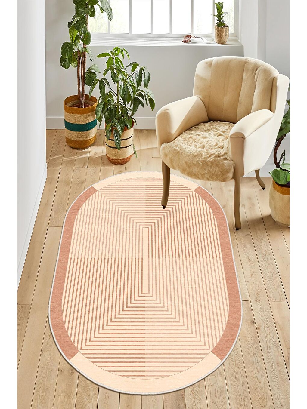 Pembe Özel Tasarım, Kaymaz Taban, İnce, Yıkanabilir, Modern Halı WOOKECE1419 120x180