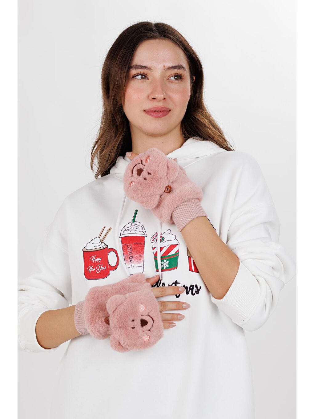 Sevimli Ayı Kışlık Eldiven Pembe-1