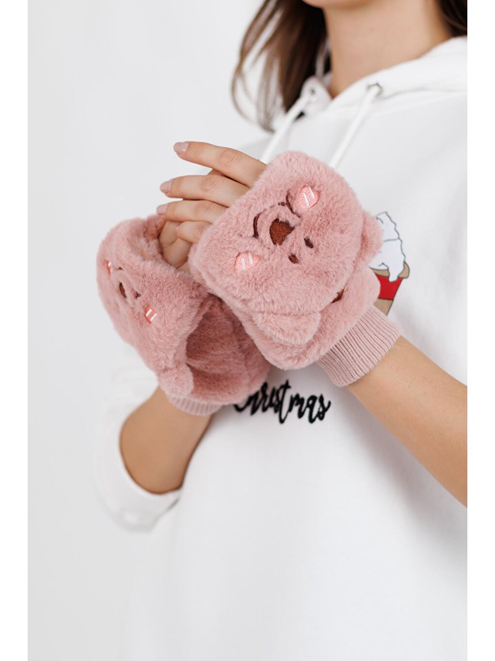 Sevimli Ayı Kışlık Eldiven Pembe-2