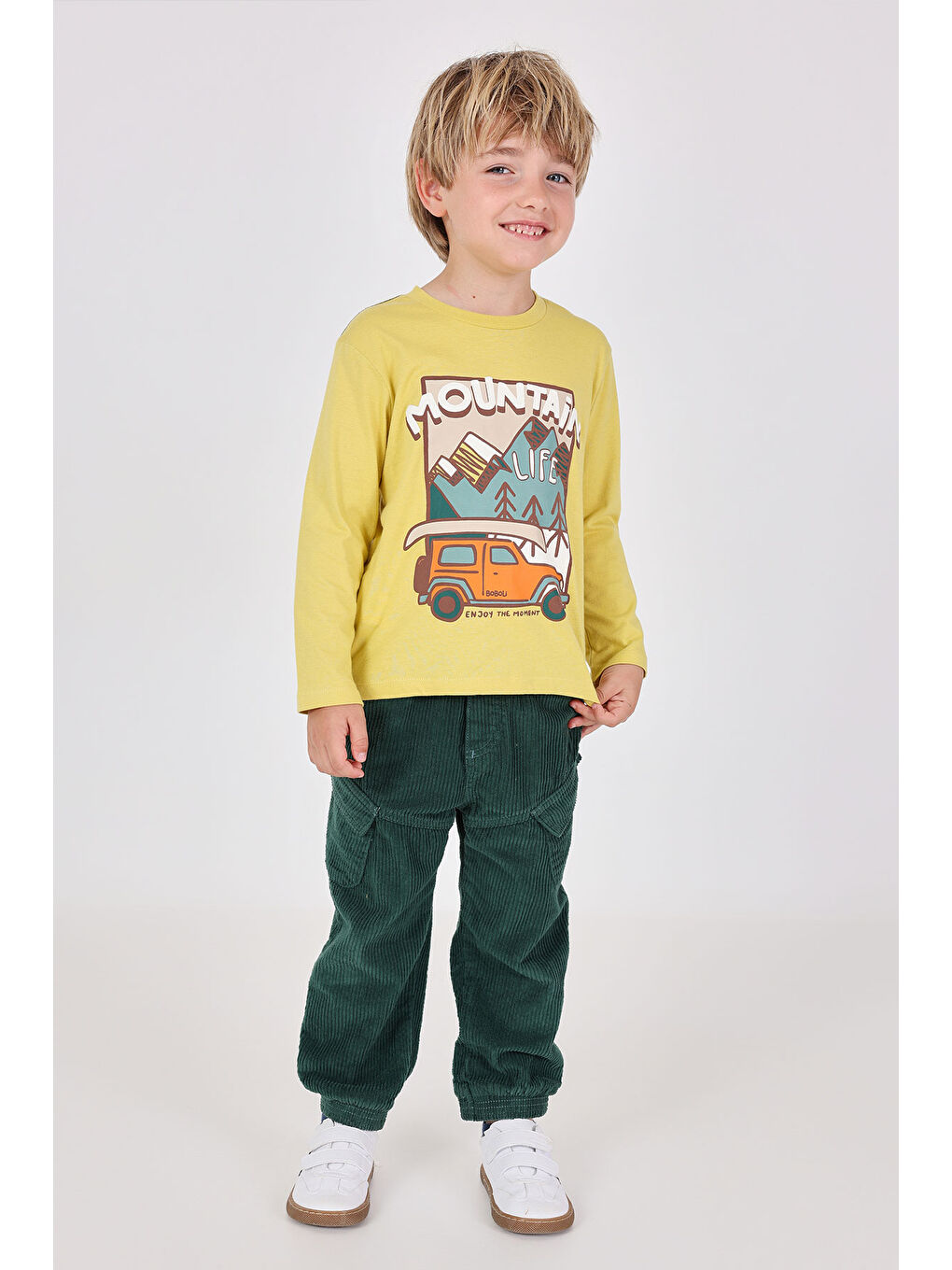 Lacivert Erkek Çocuk Paçası Lastikli Kadife Pantolon-5