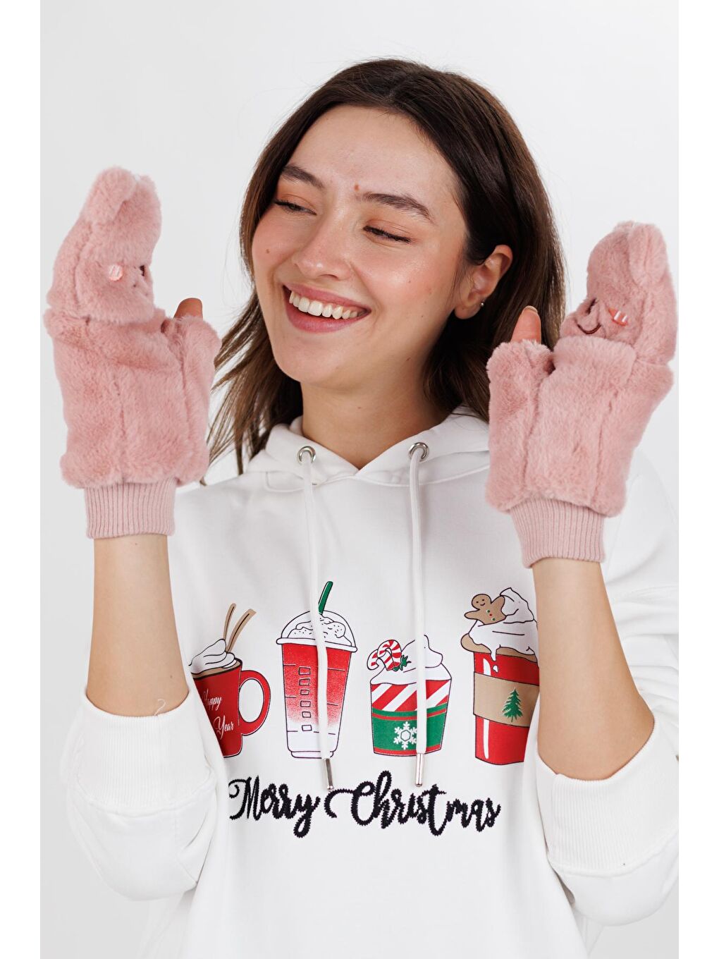 Sevimli Ayı Kışlık Eldiven Pembe-3