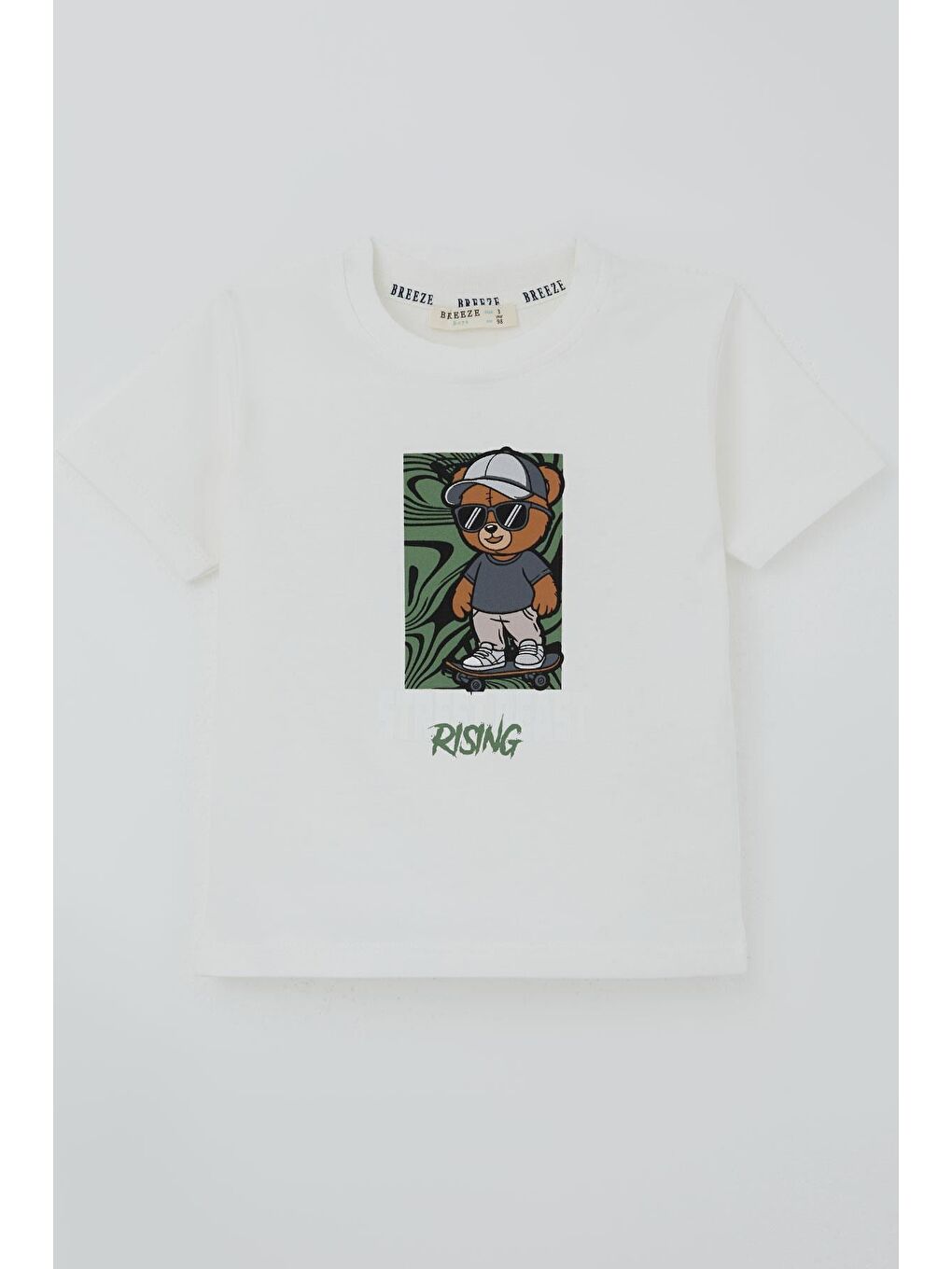 Erkek Çocuk Tişört Havalı Sokak Kaykaycısı Ayıcık Ekru (2-6 Yaş)