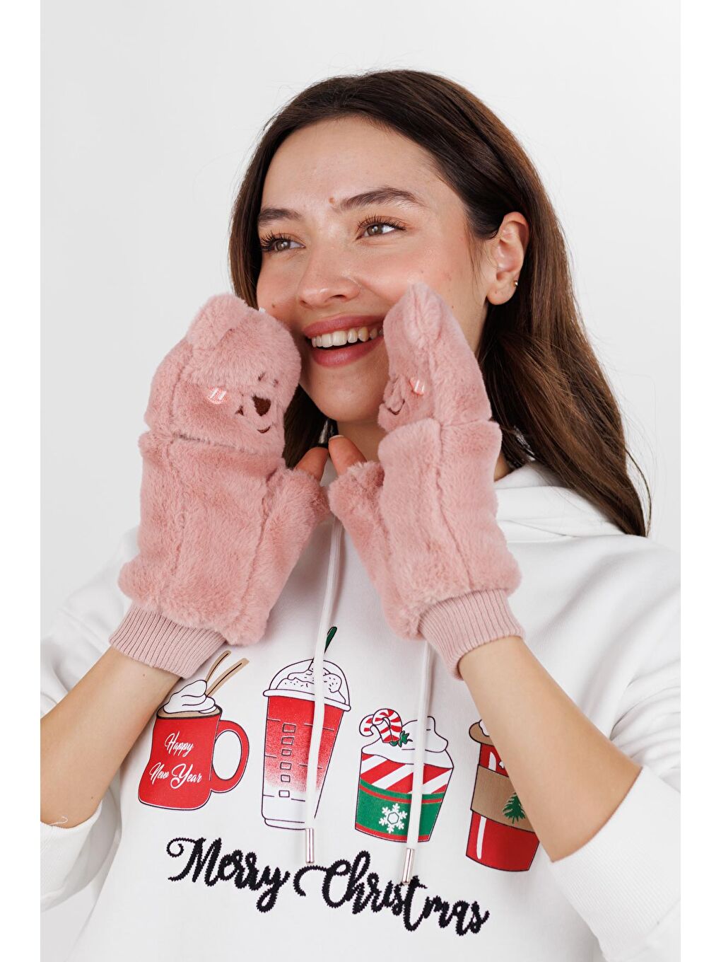 Sevimli Ayı Kışlık Eldiven Pembe-4