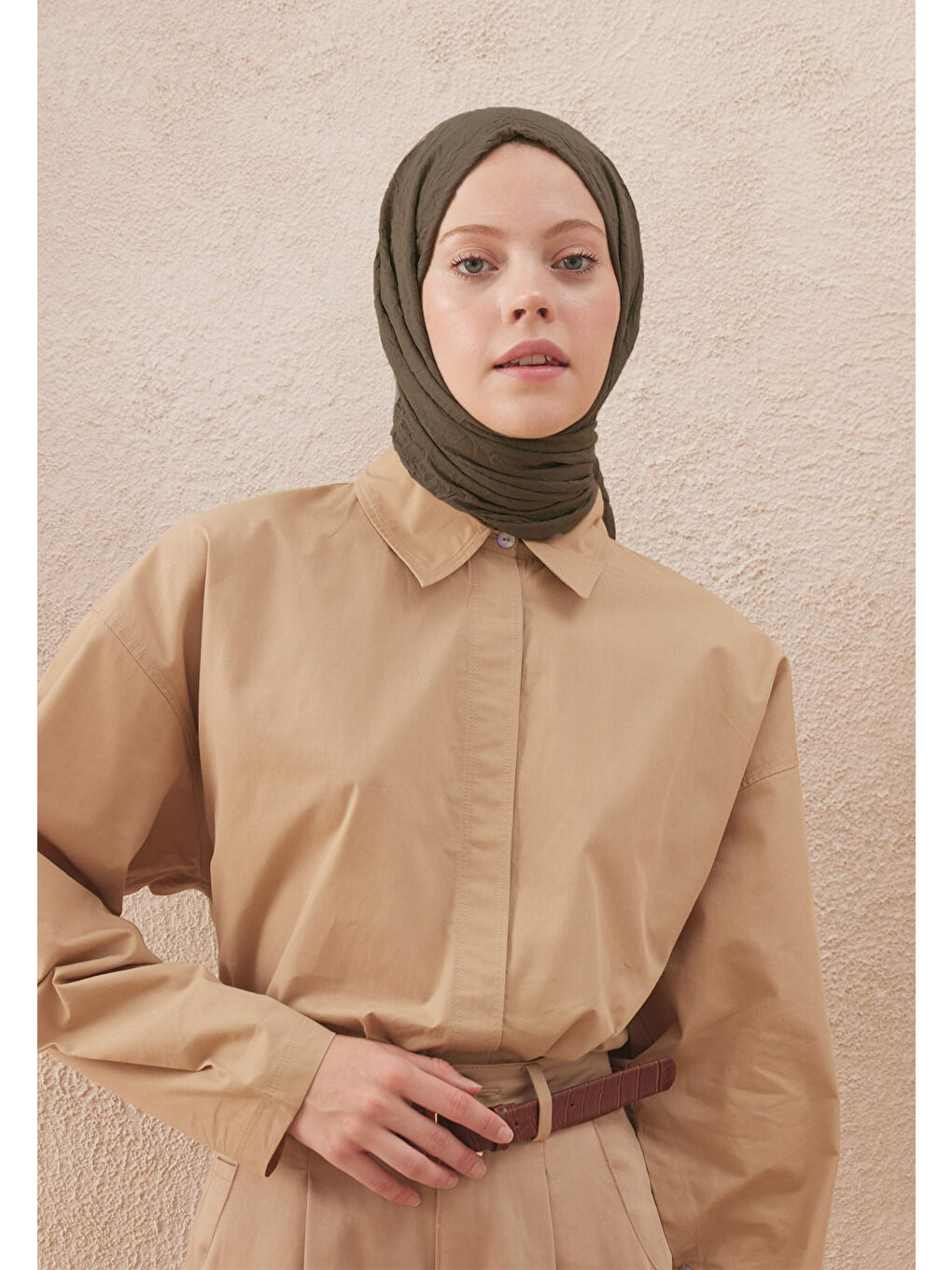 Kahverengi Vual Crash Şal Tozlu Kahve-1