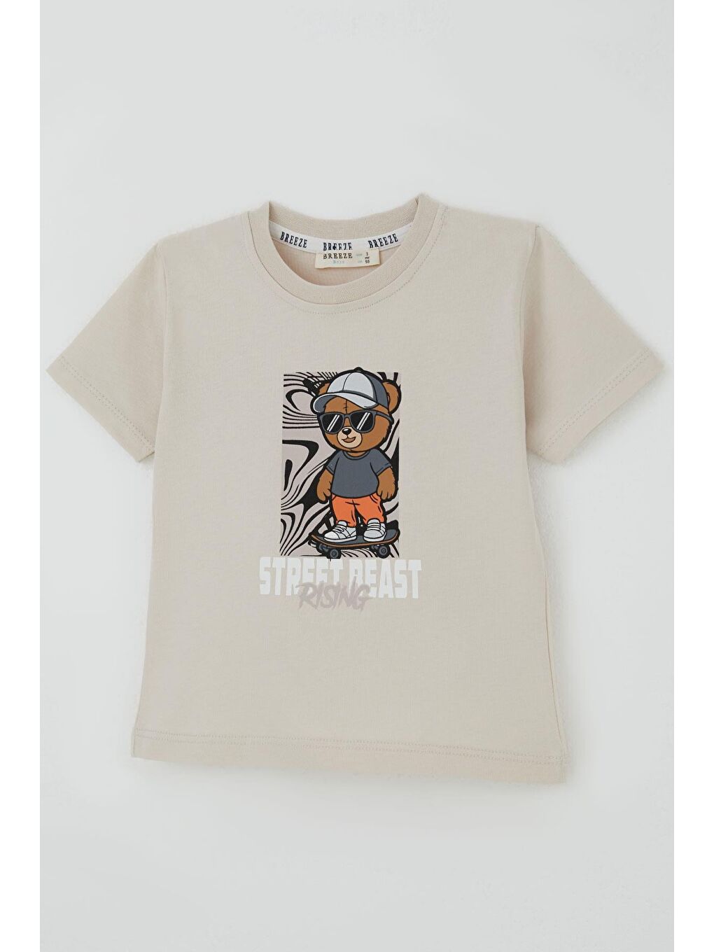 Erkek Çocuk Tişört Havalı Sokak Kaykaycısı Ayıcık Bej (2-6 Yaş)-2