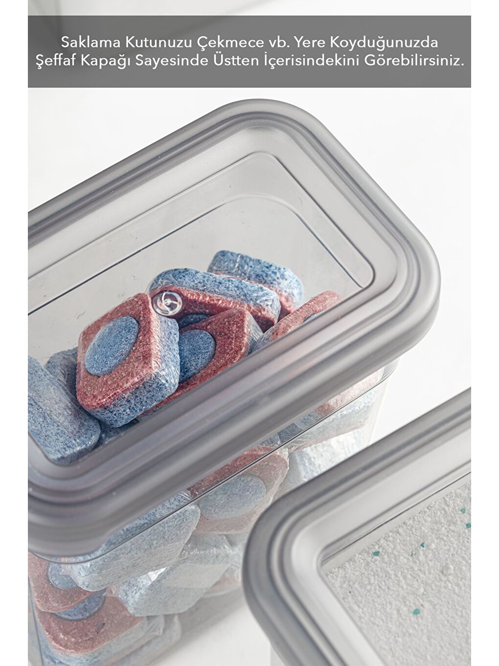 Gri 4 lü Etiketli Deterjan Saklama Kabı Seti   Hava Geçirmez Kapaklı Saklama Kutusu   4 x 1580 ml-3
