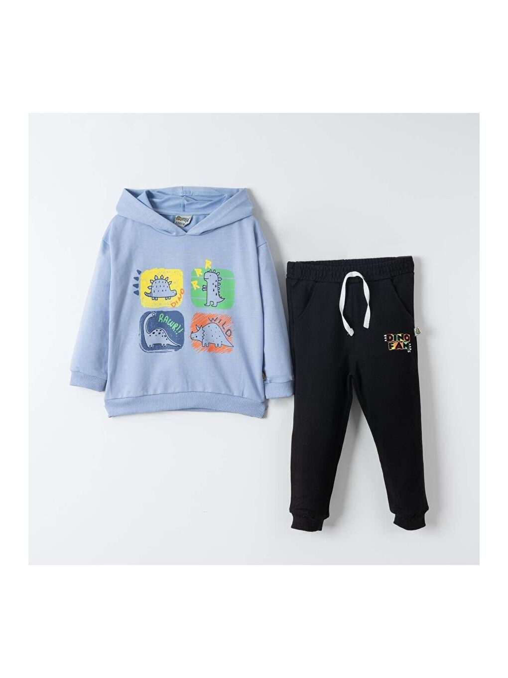 Mışıl Kids Mavi-Siyah Dino Fam Baskılı Erkek Çocuk Sweatshirt Eşofman Takımı