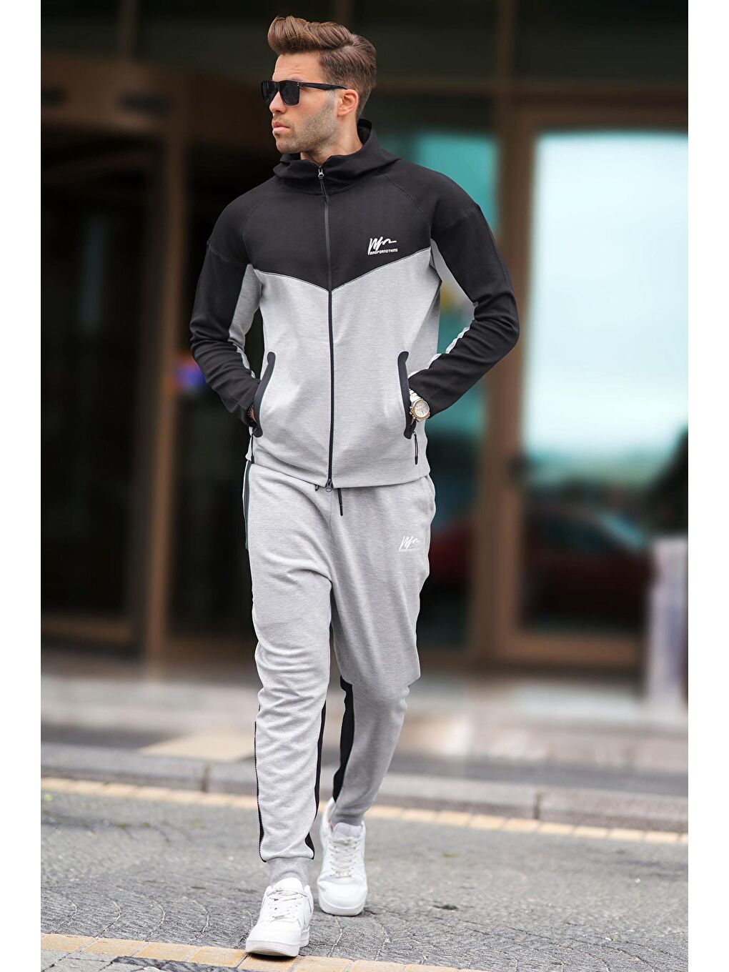 Kapüşonlu Gri Erkek Eşofman Takımı 7202-2