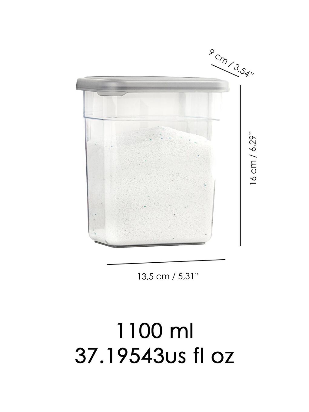 Gri 2 li Etiketli Deterjan Saklama Kabı Seti   Hava Geçirmez Kapaklı Saklama Kutusu   2 x 1100 ml-5
