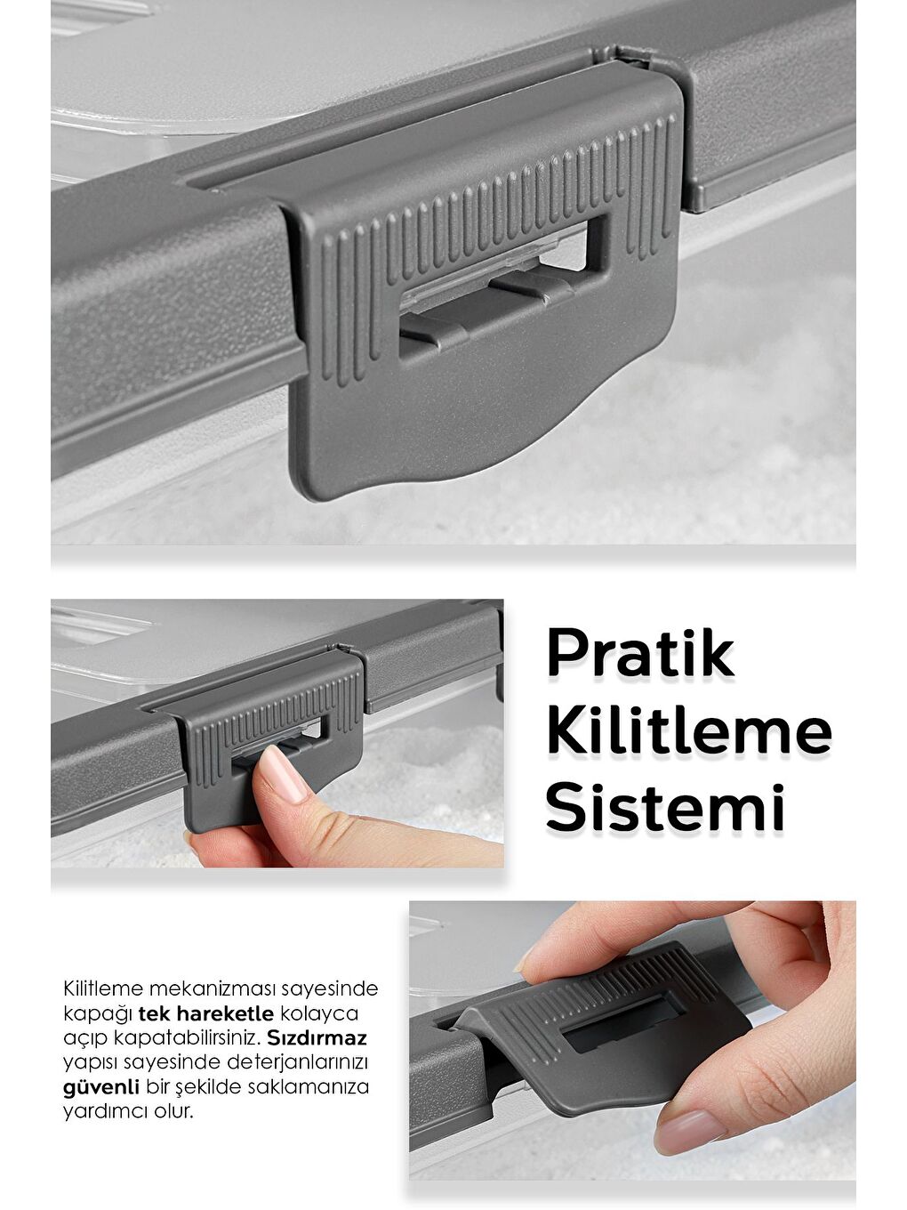 1 Adet Etiketli Deterjan Saklama Kutusu   Kilitli Kayar Kapak Tablet Toz Deterjan Kabı 10 Lt Gri-3