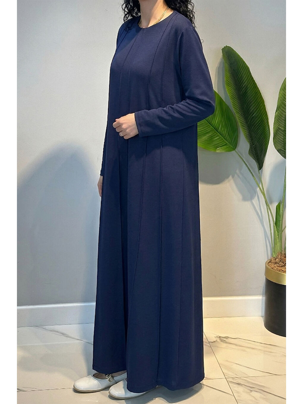 Penye Nervür Detaylı Elbise 13286 Lacivert-2