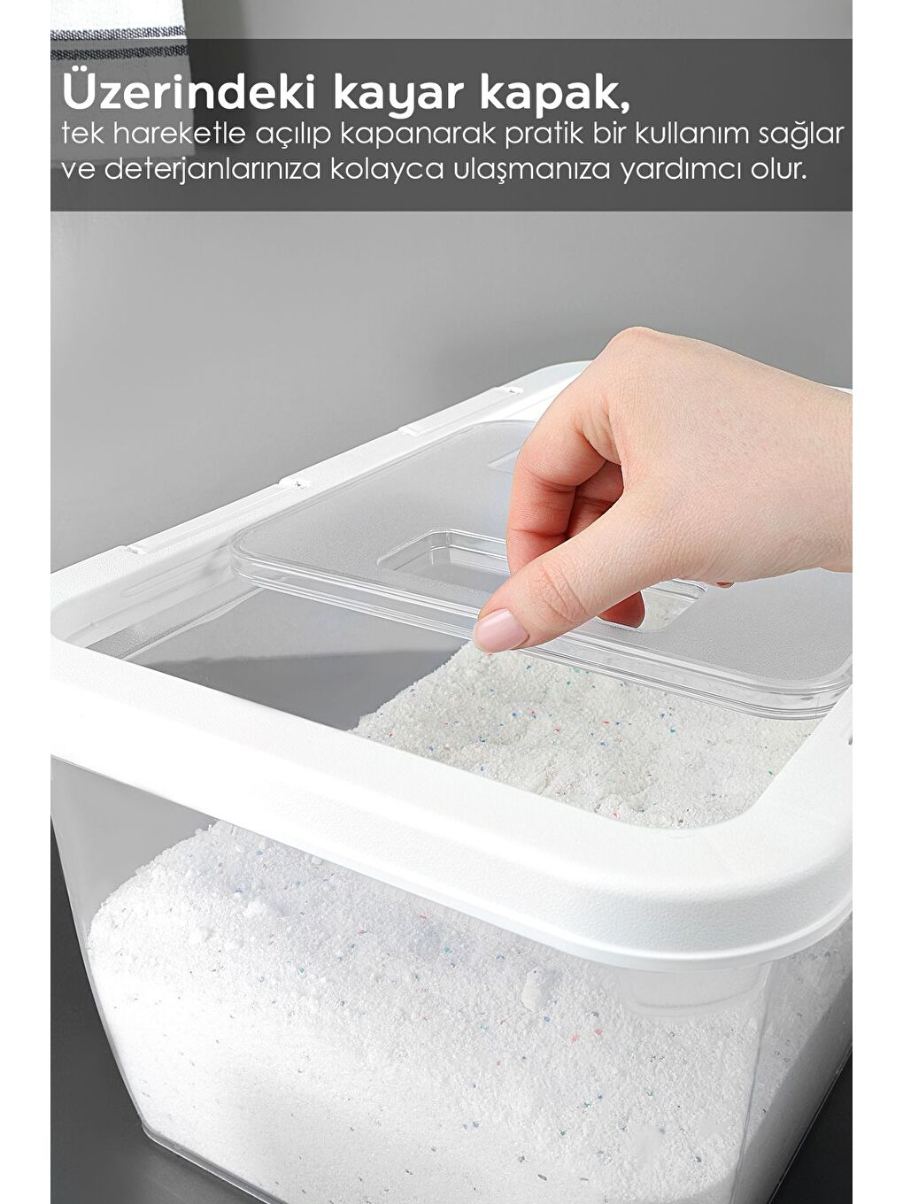 4 Adet Etiketli Deterjan Saklama Kutusu   Kilitli Kayar Kapak Tablet Toz Deterjan Kabı 10 Lt Beyaz-1
