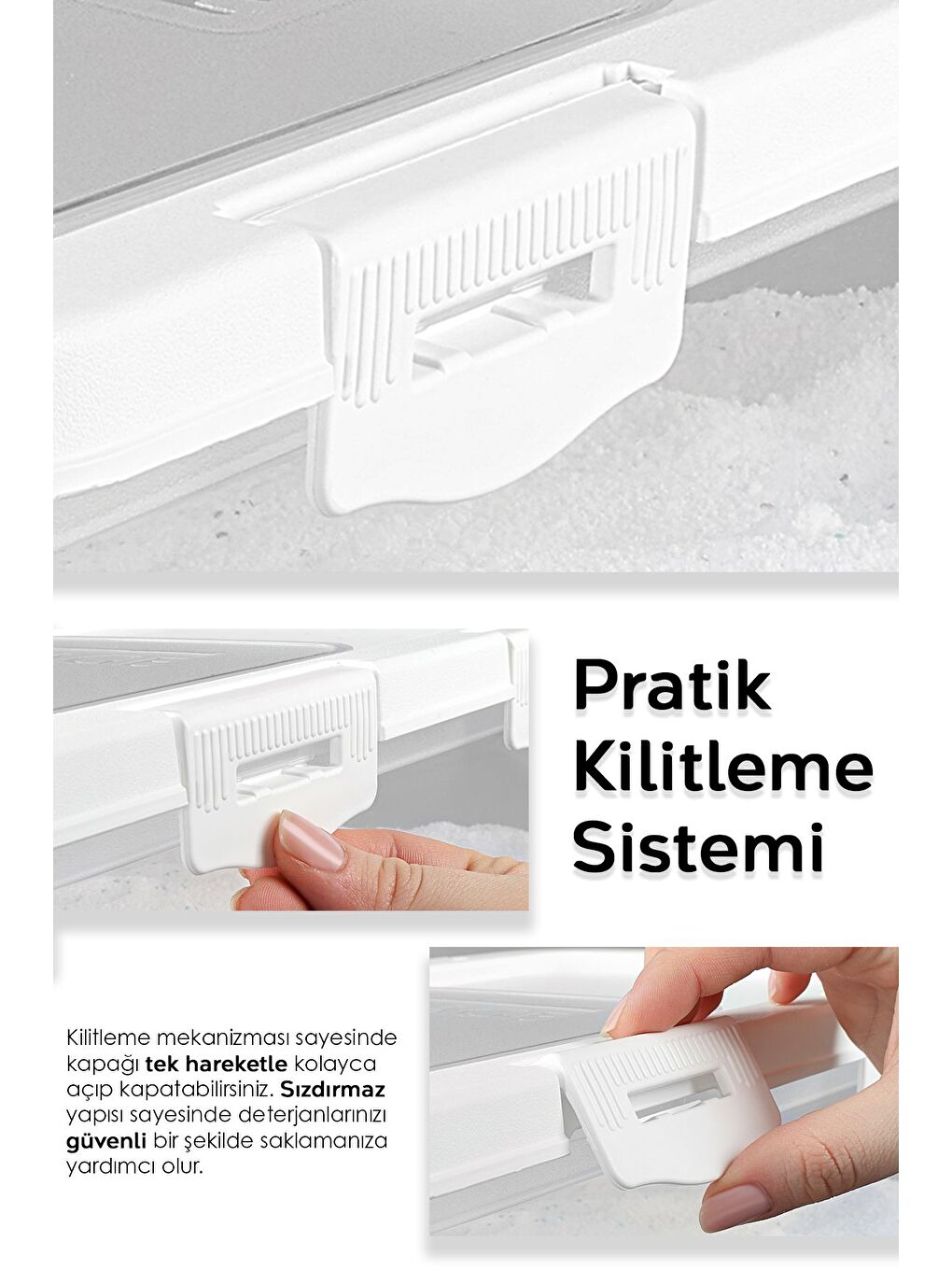 4 Adet Etiketli Deterjan Saklama Kutusu   Kilitli Kayar Kapak Tablet Toz Deterjan Kabı 10 Lt Beyaz-3