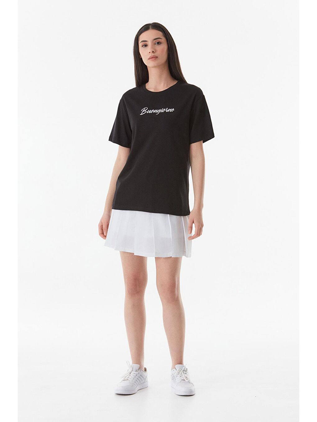 Siyah Buongiorno Nakışlı Oversize Tişört-2