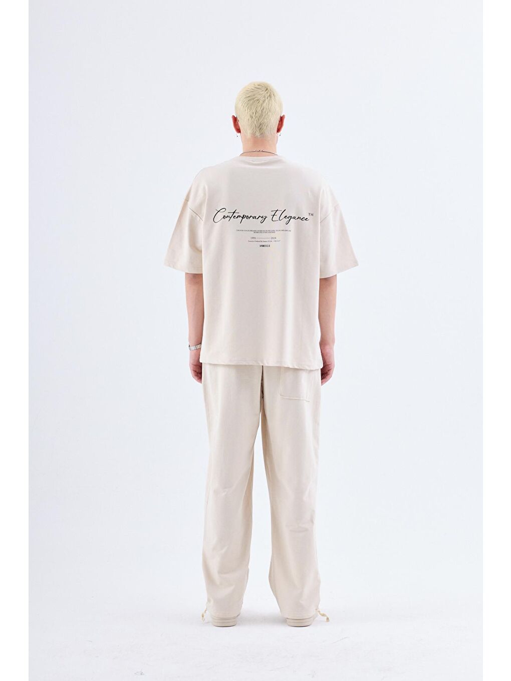 Bej Baskılı Stoper Paça Eşofman Takım - Vizon-2