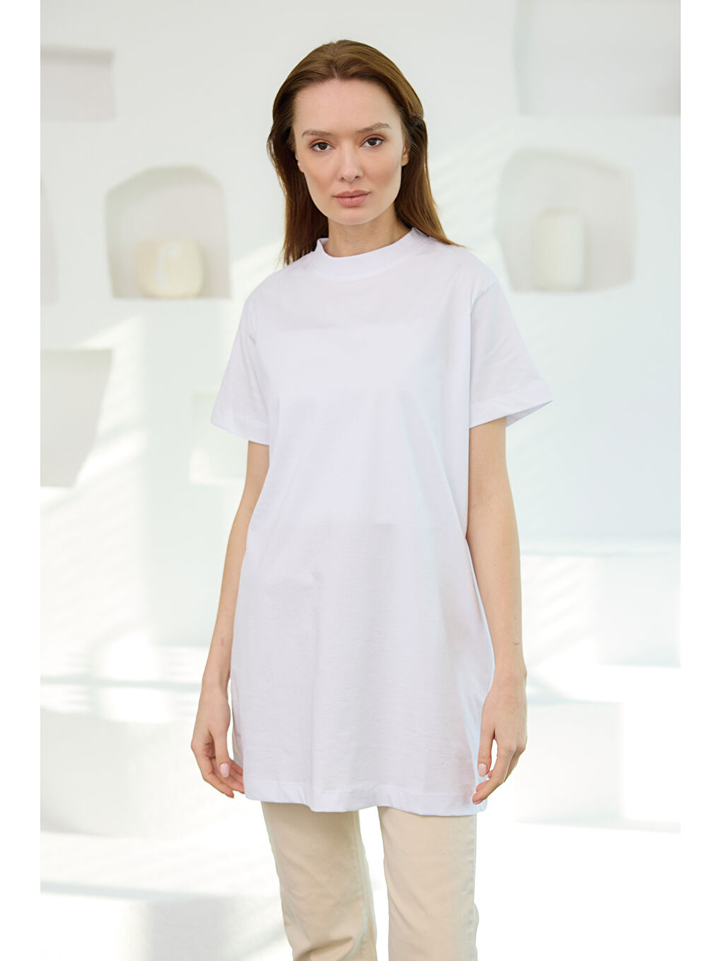 Locco Moda Kadın Bisiklet Yaka Basic Kısa Kollu İçlik Tunik Beyaz - 2