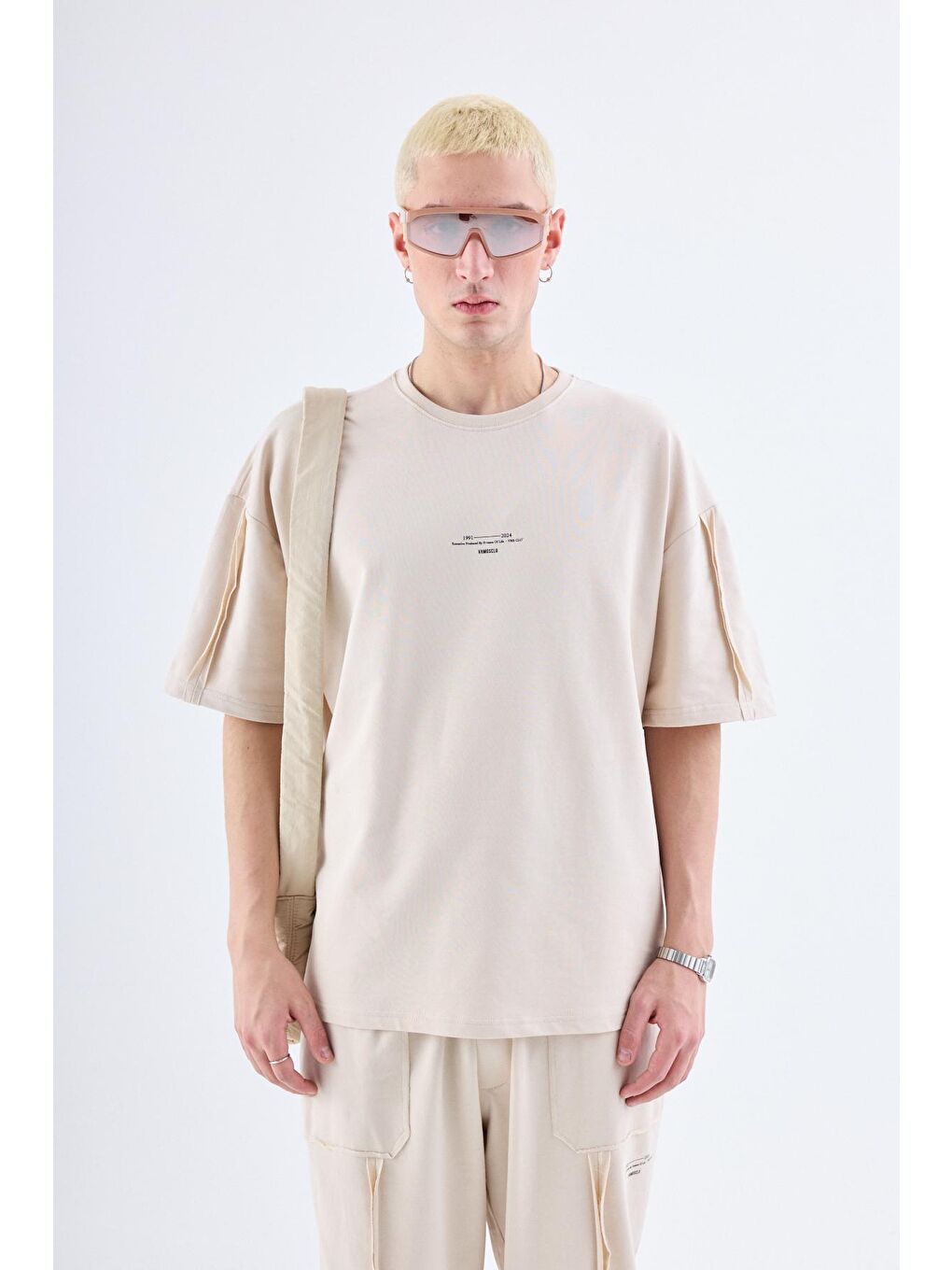 Bej Baskılı Stoper Paça Eşofman Takım - Vizon-3