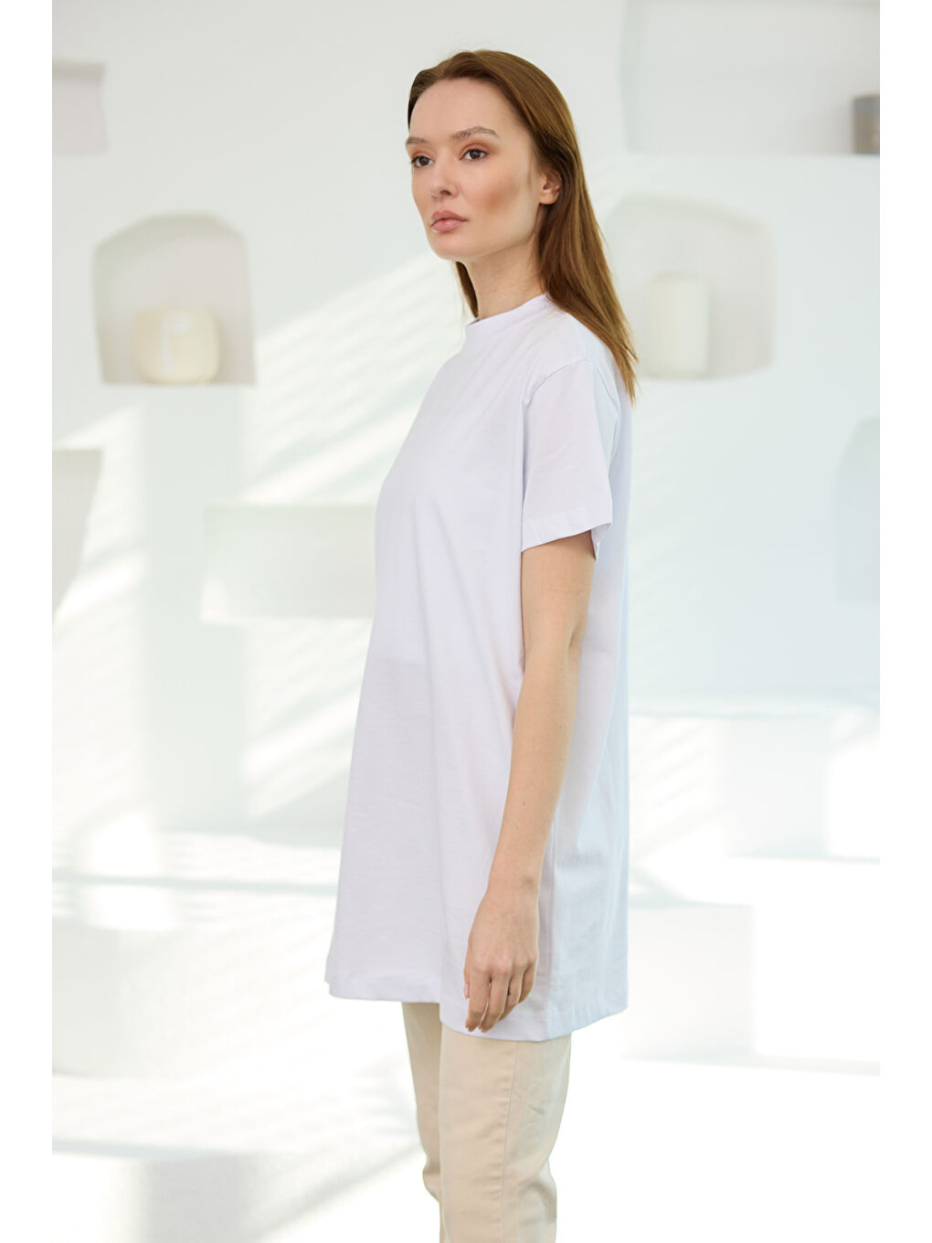 Locco Moda Kadın Bisiklet Yaka Basic Kısa Kollu İçlik Tunik Beyaz - 3