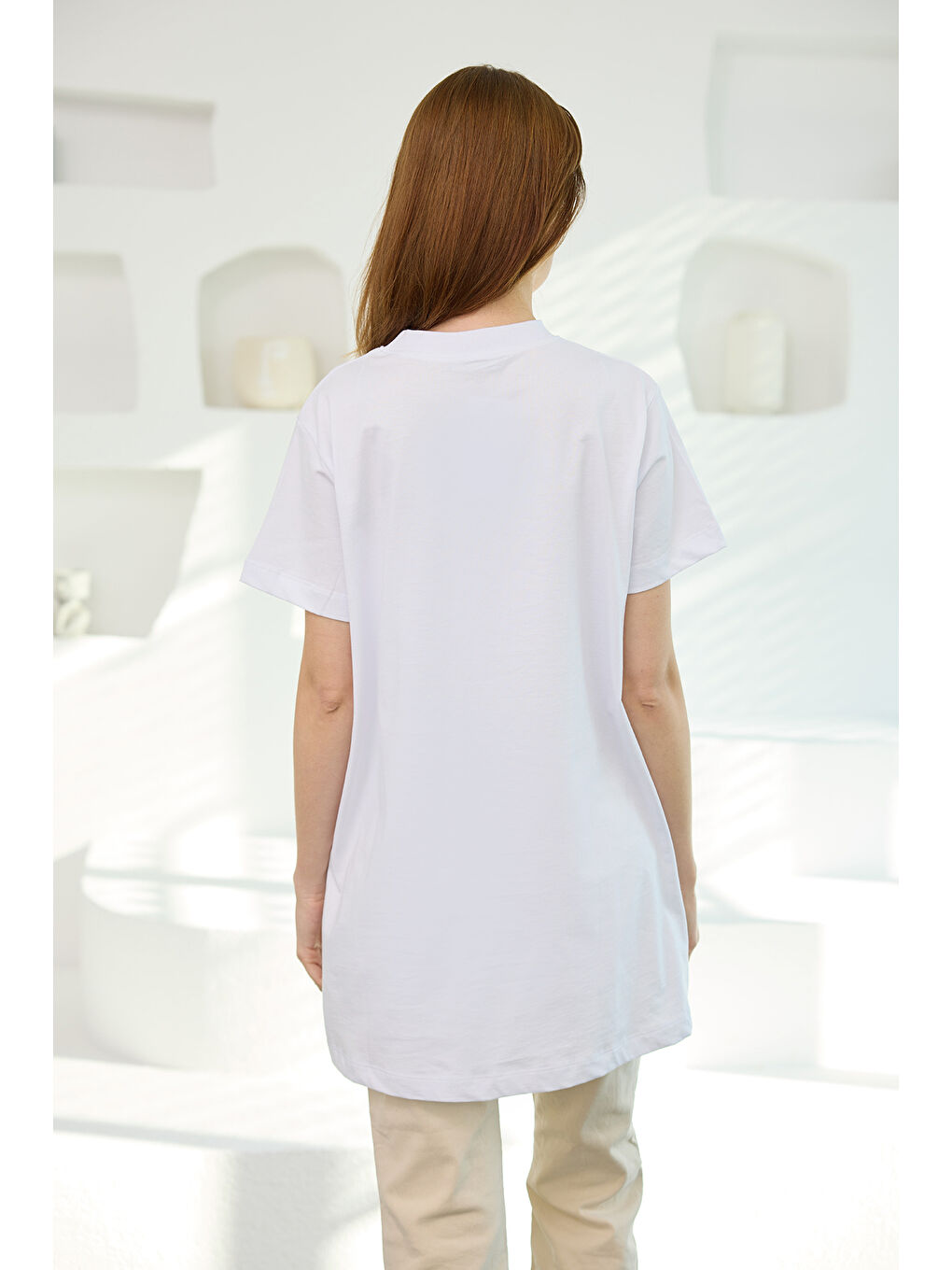 Locco Moda Kadın Bisiklet Yaka Basic Kısa Kollu İçlik Tunik Beyaz - 4