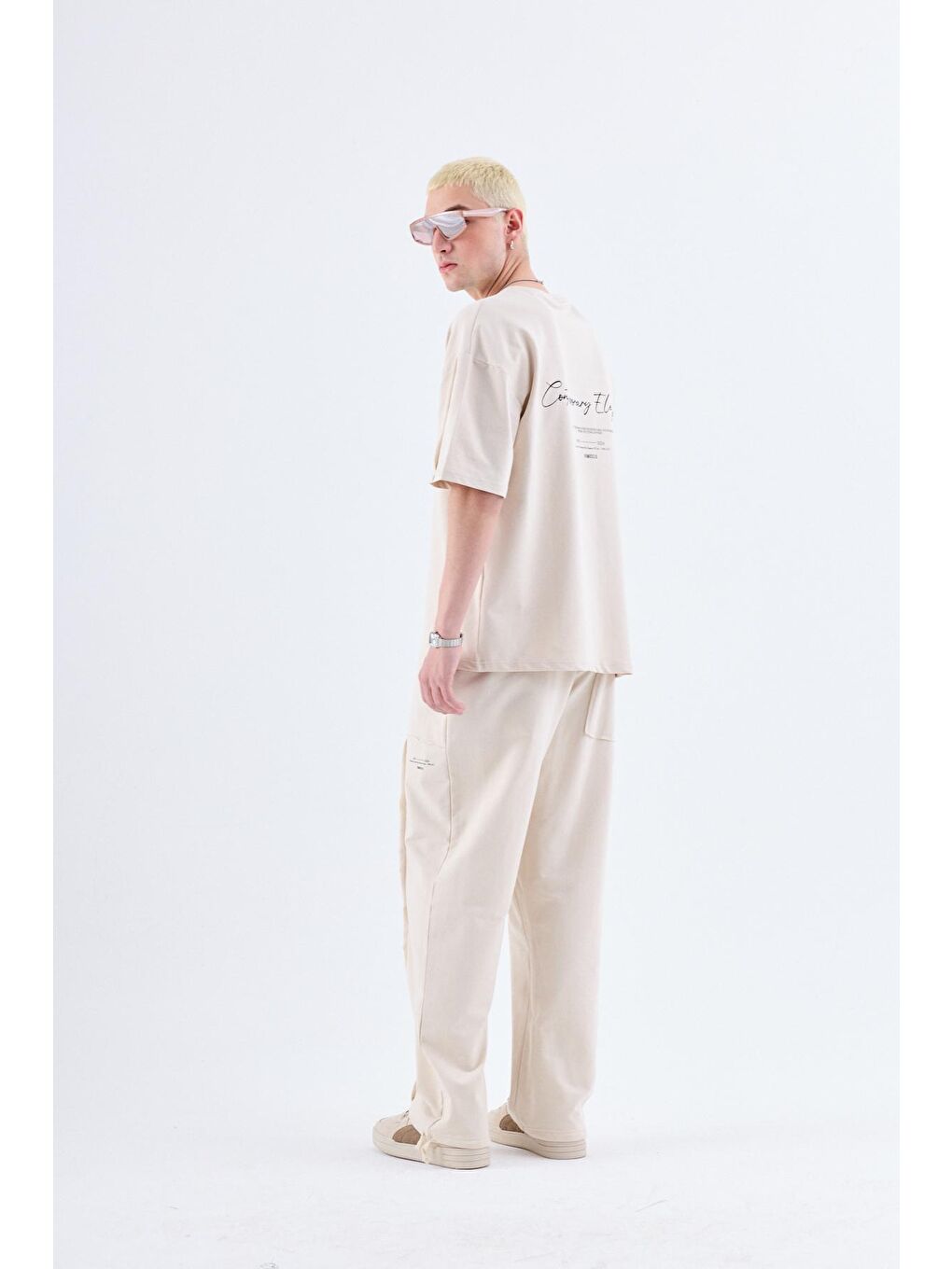 Bej Baskılı Stoper Paça Eşofman Takım - Vizon-4