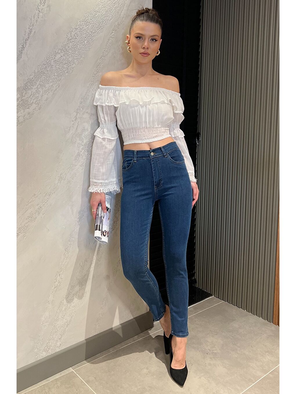 Lacivert Kadın Elastanlı Jean Pantolon-1