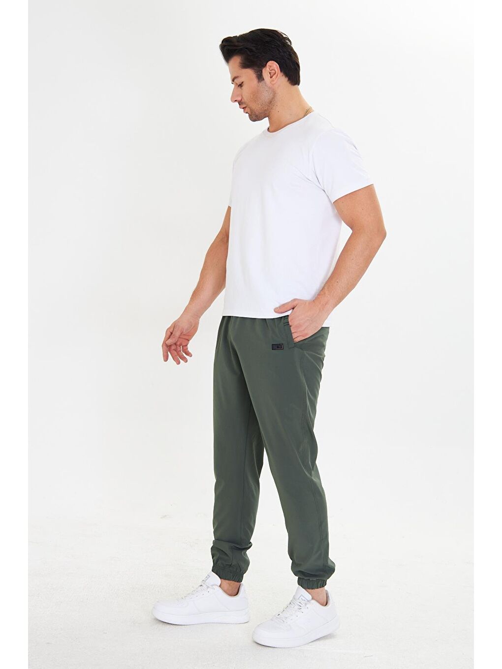 Erkek Stretchfit Esnek Lastik Paçalı Eşofman Altı Haki 2663-H