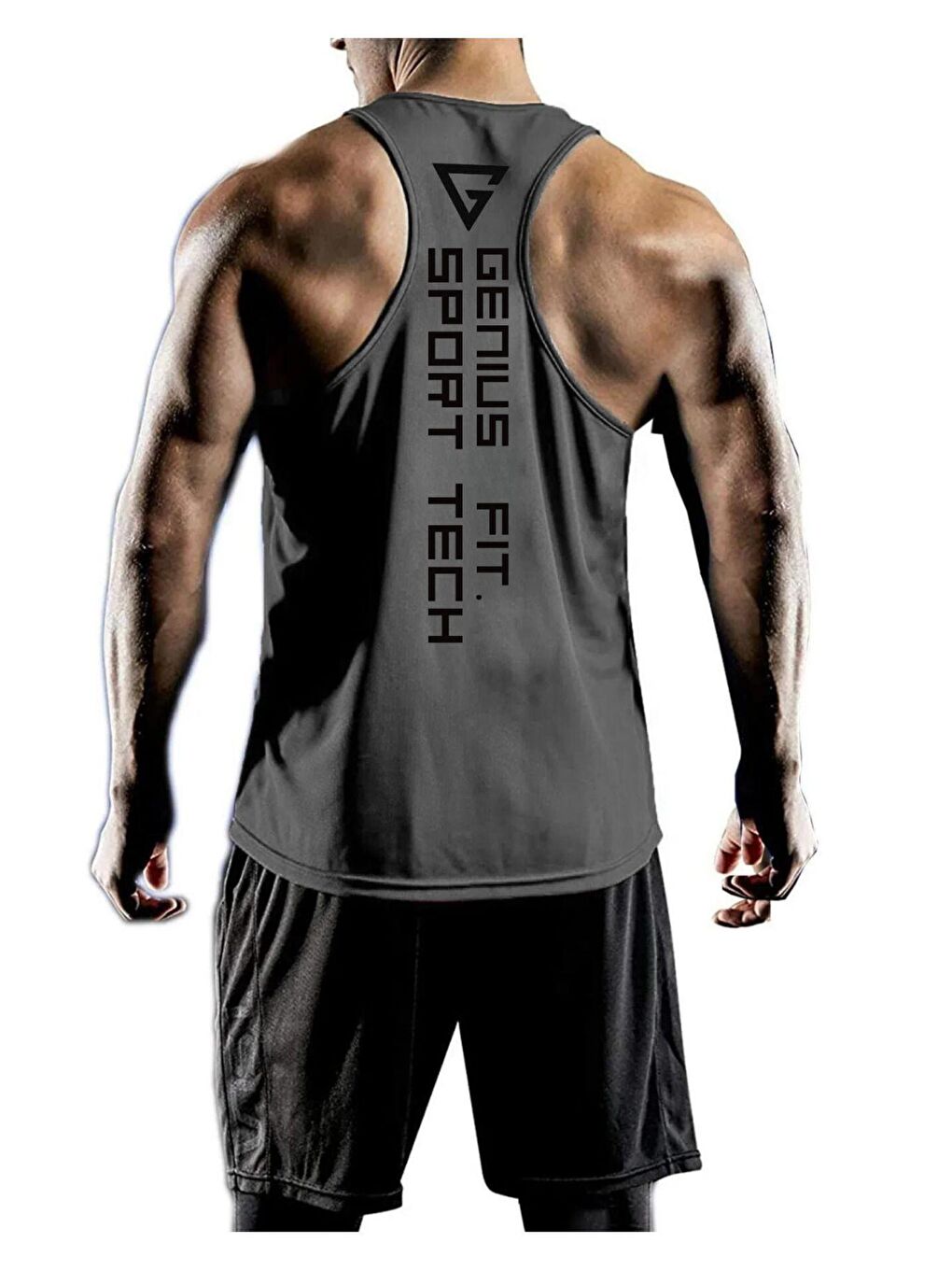 Gri Erkek Dry Fit Y-back Gym Fitness Sporcu Atleti