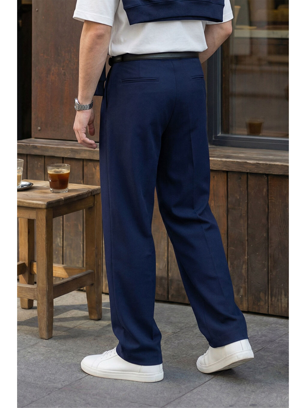 Lacivert Erkek Kumaş Baggy Kalıp Pileli Pantolon-6