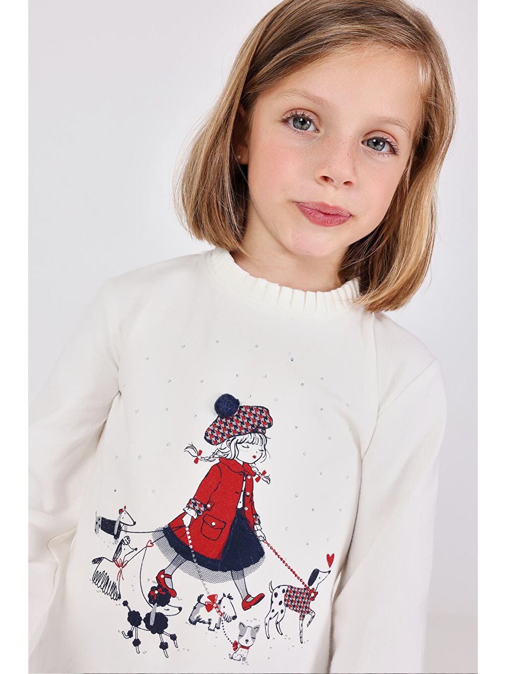 Ekru Kız Çocuk Hayvanlar Baskılı Bluz-1