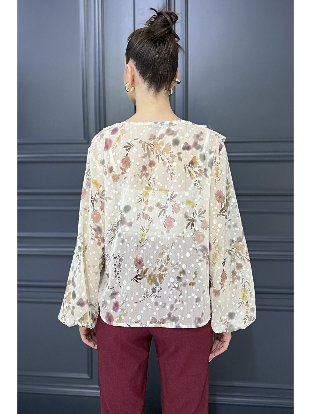 Bej Kadın İçlik Kombinli Şifon Bluz-2