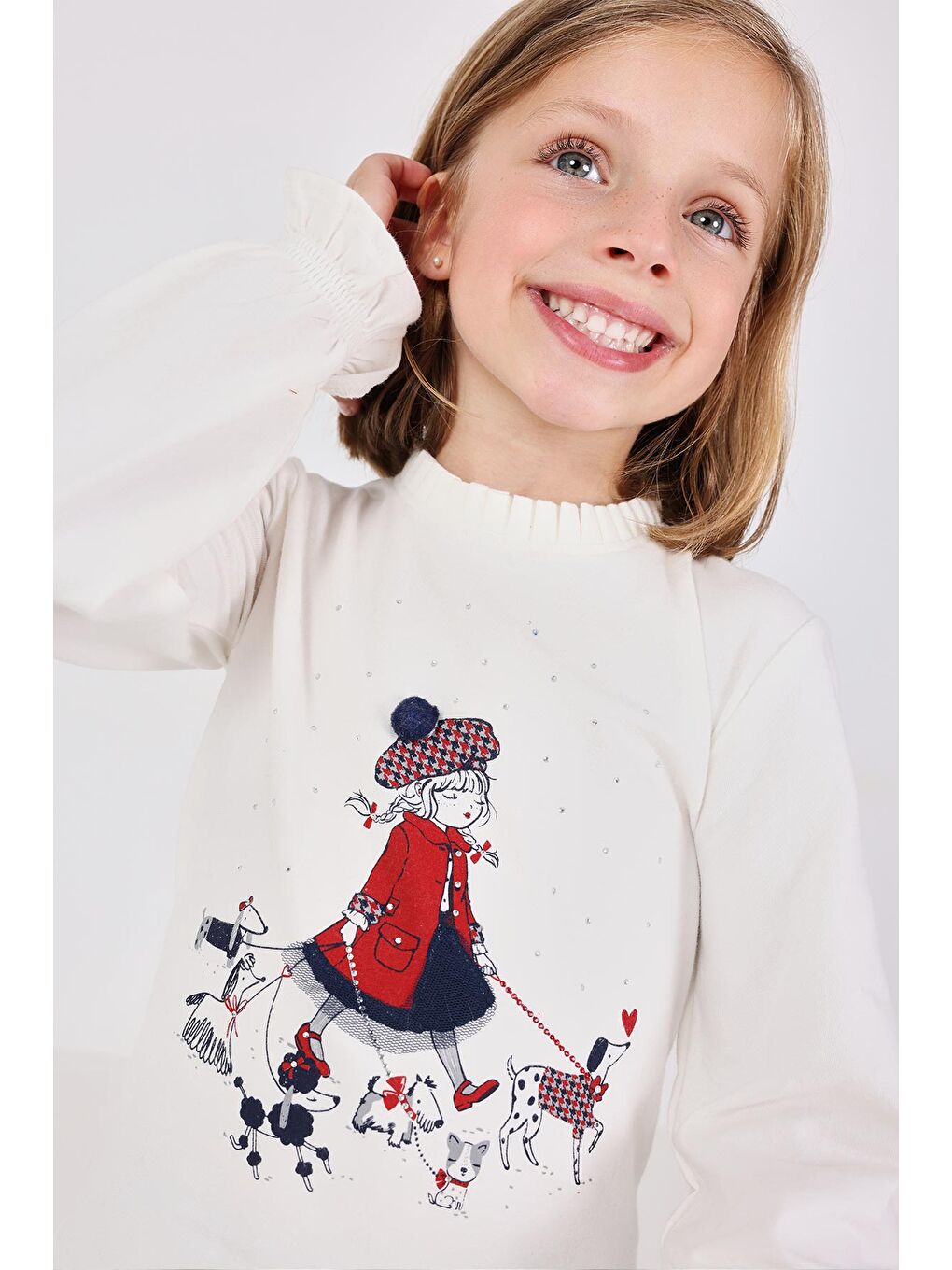 Ekru Kız Çocuk Hayvanlar Baskılı Bluz-5