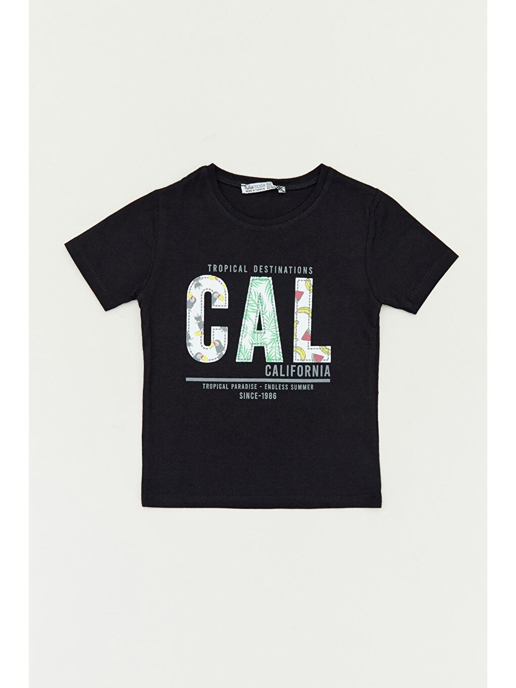 Siyah Cal Baskılı Bisiklet Yaka Erkek Çocuk Tişört