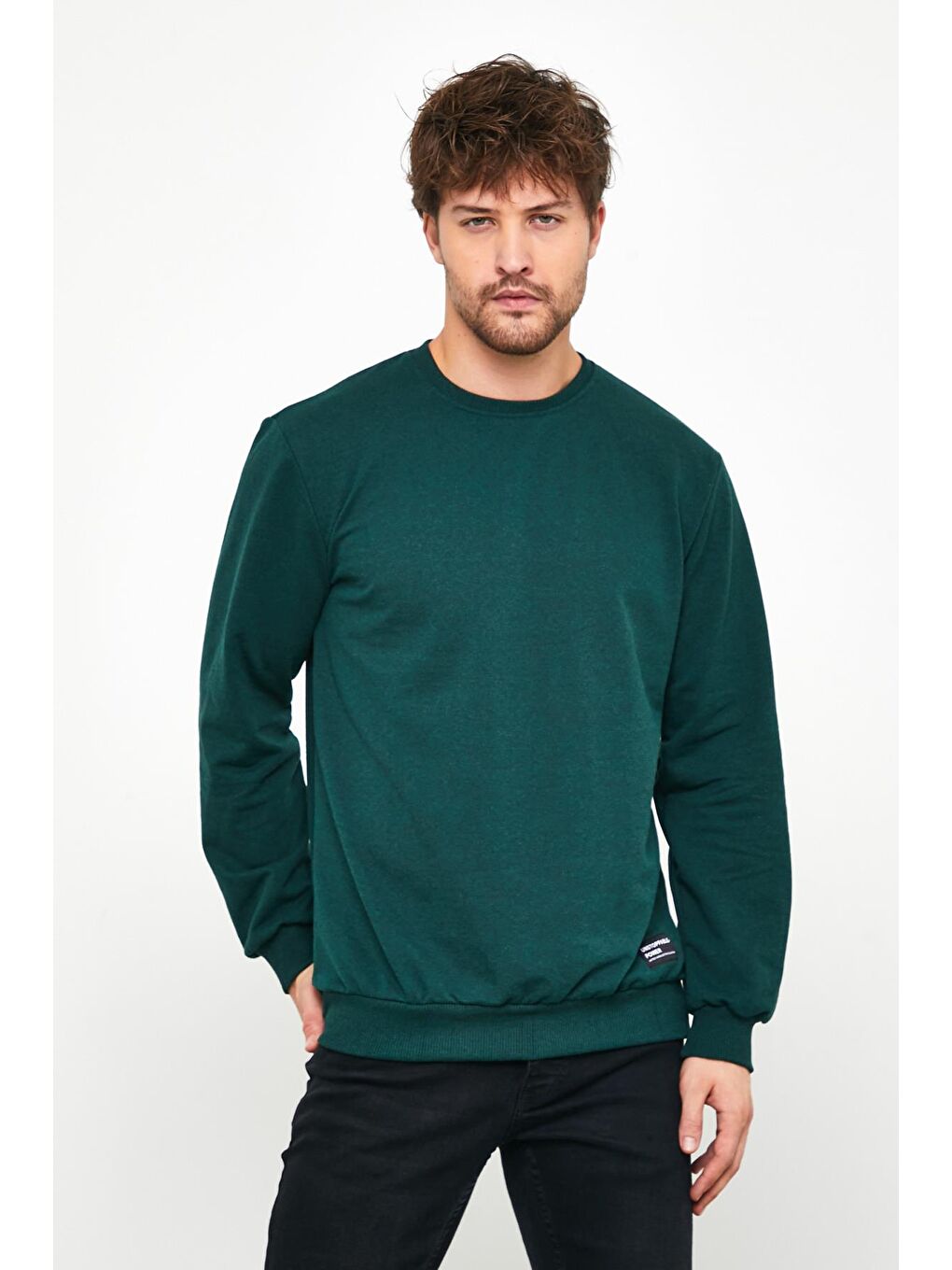 MMETALIC Yeşil Erkek Koyu Yeşil Basic Bisiklet Yaka Sweatshirt